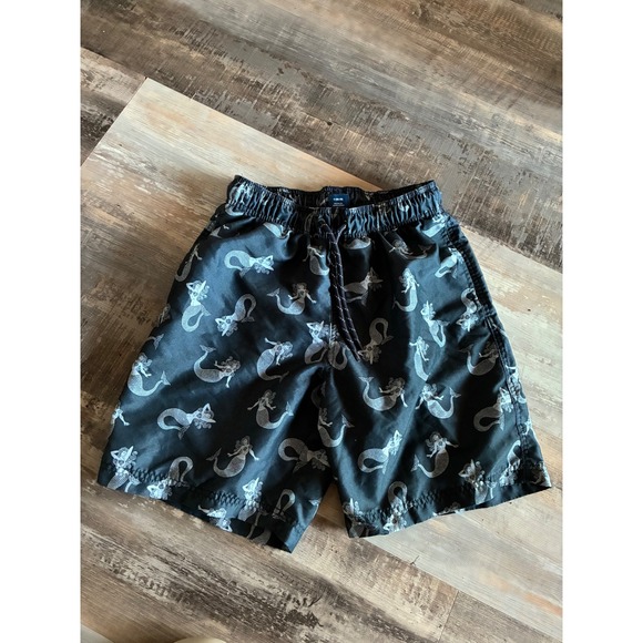 George Other - George Mens Mermaid Print Swim Trunks Black White Board Shorts Size S 28-30